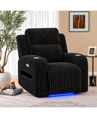 Wide Corduroy Power Recliner with Cup Holders