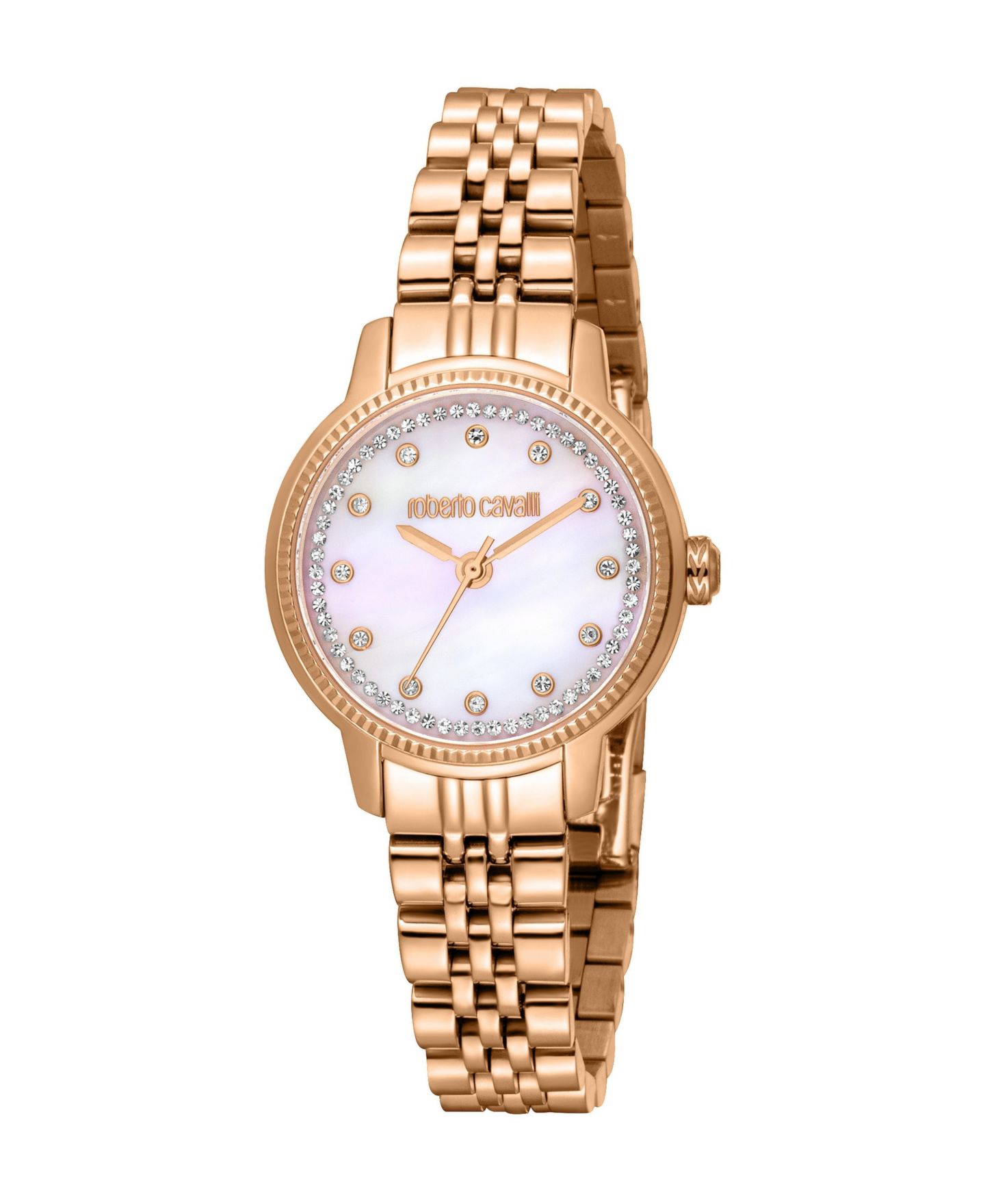 Женские часы Roberto Cavalli Water-Resistant Quartz Rose Gold Stainless Steel Bracelet Watch, 28mm, цвет: Розовый — фото 1