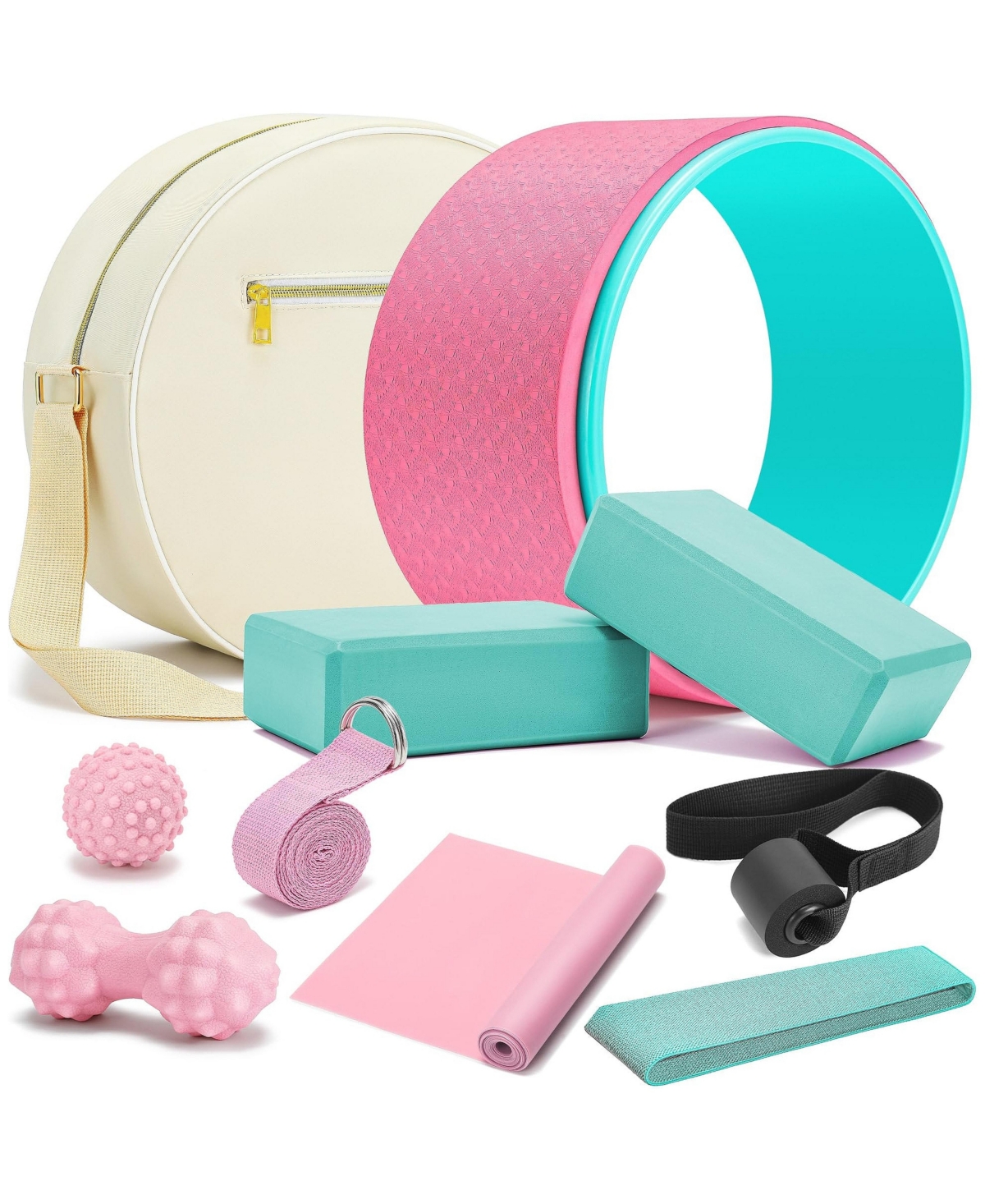Sportneer All In One Yoga Wheel Set Starter Kit For Stretching Pain Relief - C1, pink