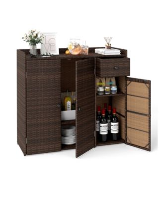 39 in Wicker Outdoor Cabinet with Drawer and Adjustable Shelves