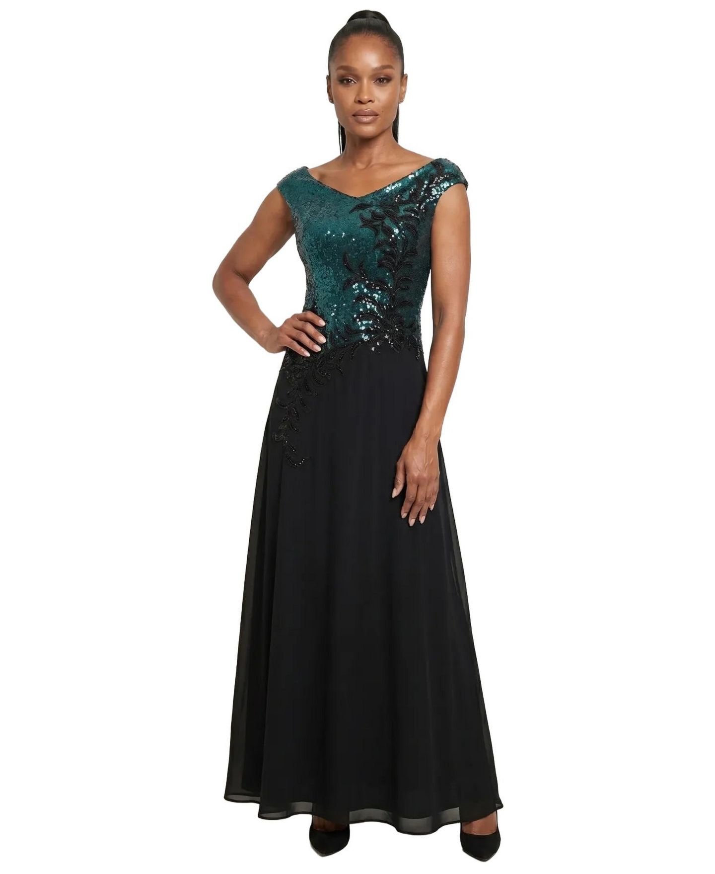 Женское платье Luna Fashion House Greta Floor-Length Sequin Floral-Applique Gown — фото 1