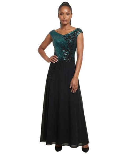 Женское платье Luna Fashion House Greta Floor-Length Sequin Floral-Applique Gown