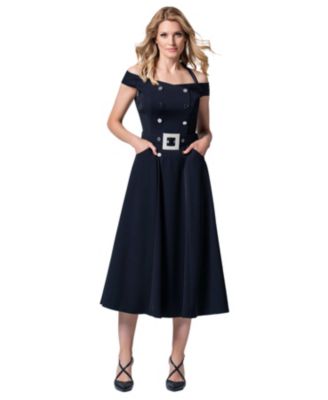 Women's Greta Off-Shoulder Double-Breasted Belted Midi Dress