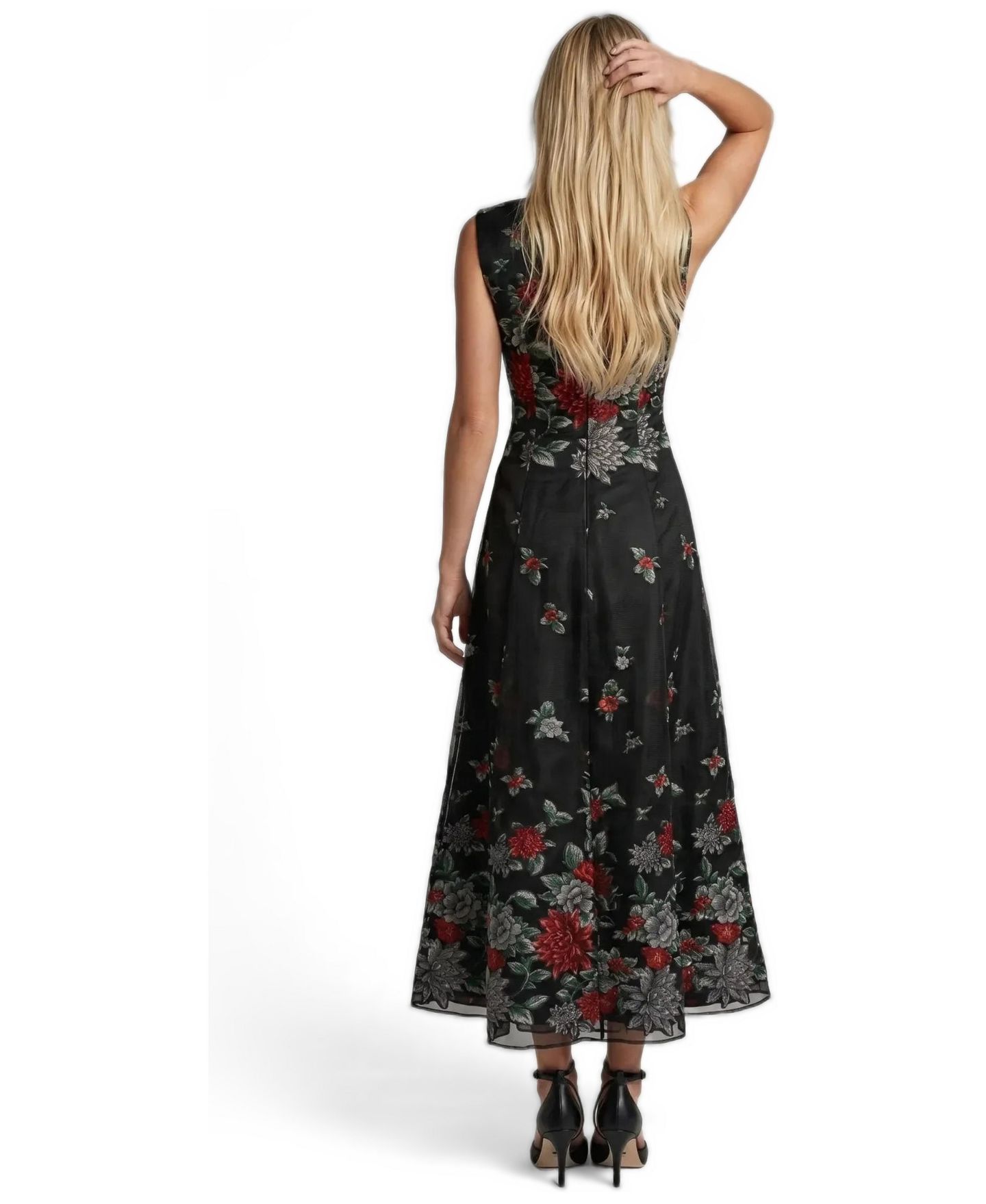 Женское платье Luna Fashion House Rina Floral Embroidered A-Line Maxi, цвет: Чёрный разноцветный с принтом — фото 3