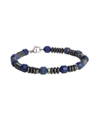 Men's Lapis and Hematite Stainless Steel Lobster Clasp Bracelet