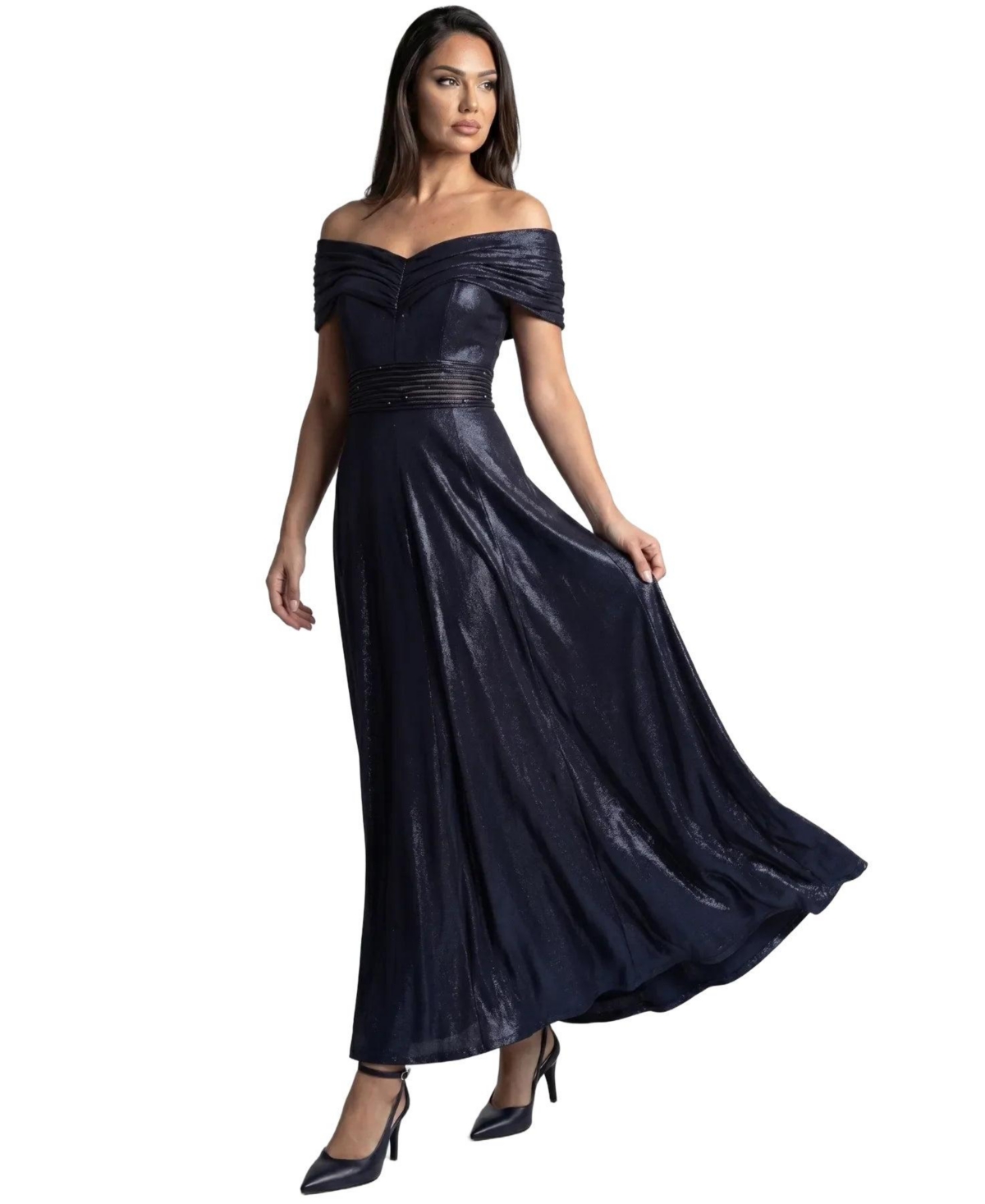 Luna Fashion House Women's Iris Off-Shoulder Sweetheart Beaded Gown