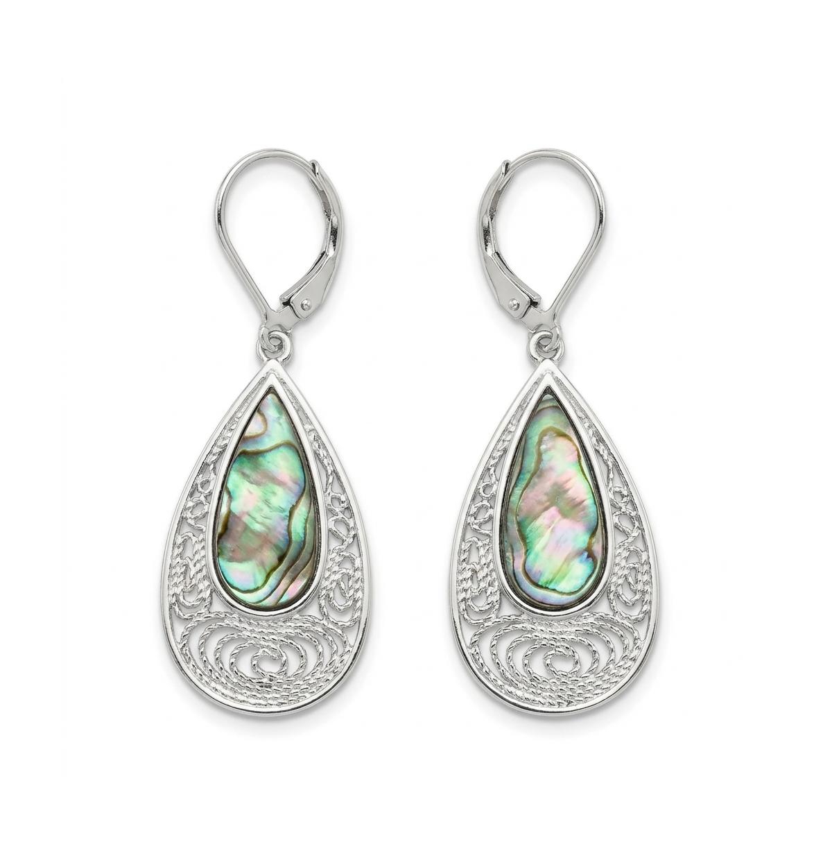 Bling Jewelry Bali Style Filigree Large Iridescent Abalone Shell Teardrop Earrings .925 Sterling Silver Leverback