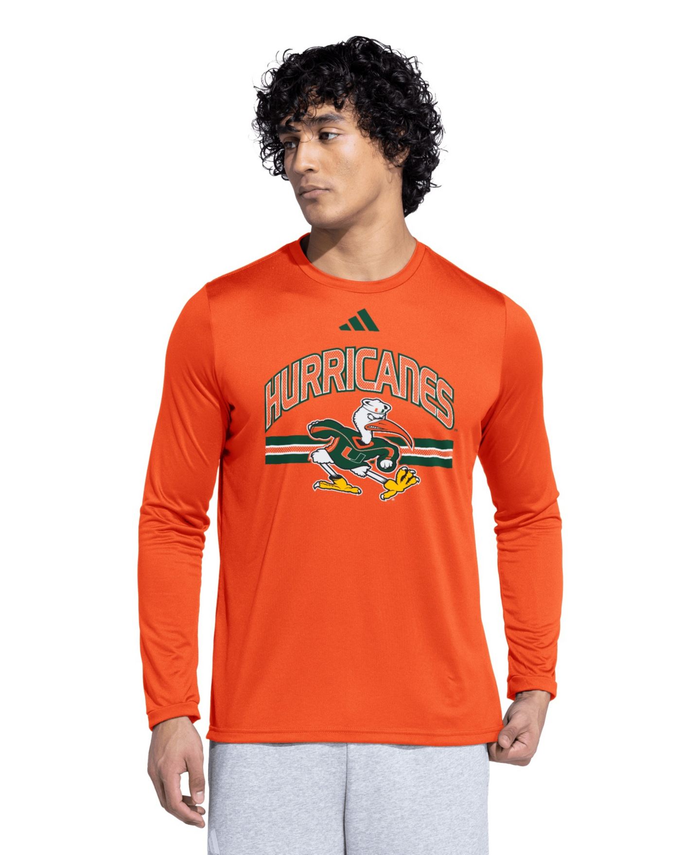Мужская футболка adidas Orange Miami Hurricanes It's Back Pregame Long-Sleeve — фото 1