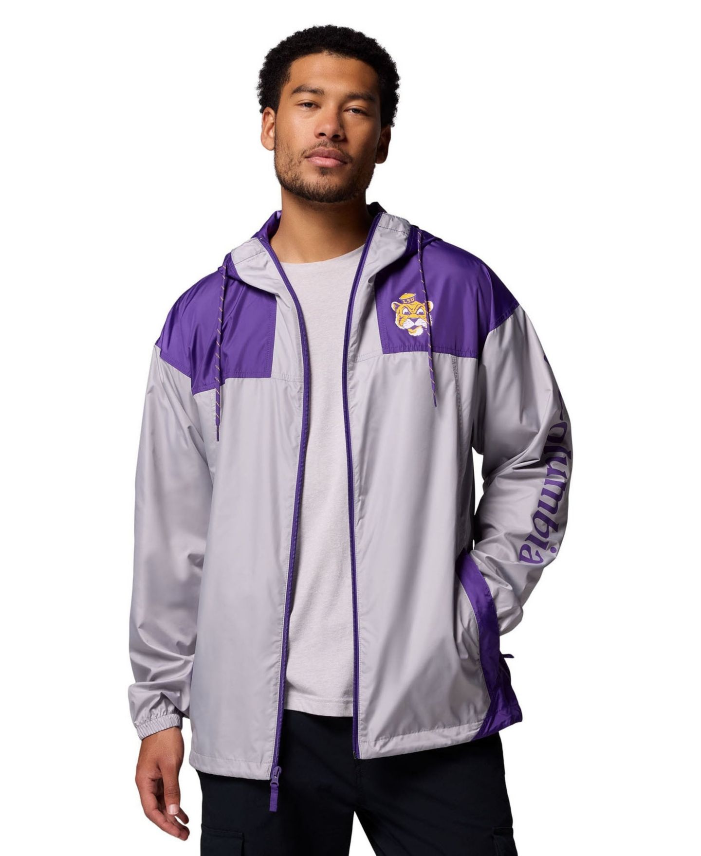 Мужская куртка Columbia Gray LSU Tigers Flash Challenger II Windbreaker — фото 4