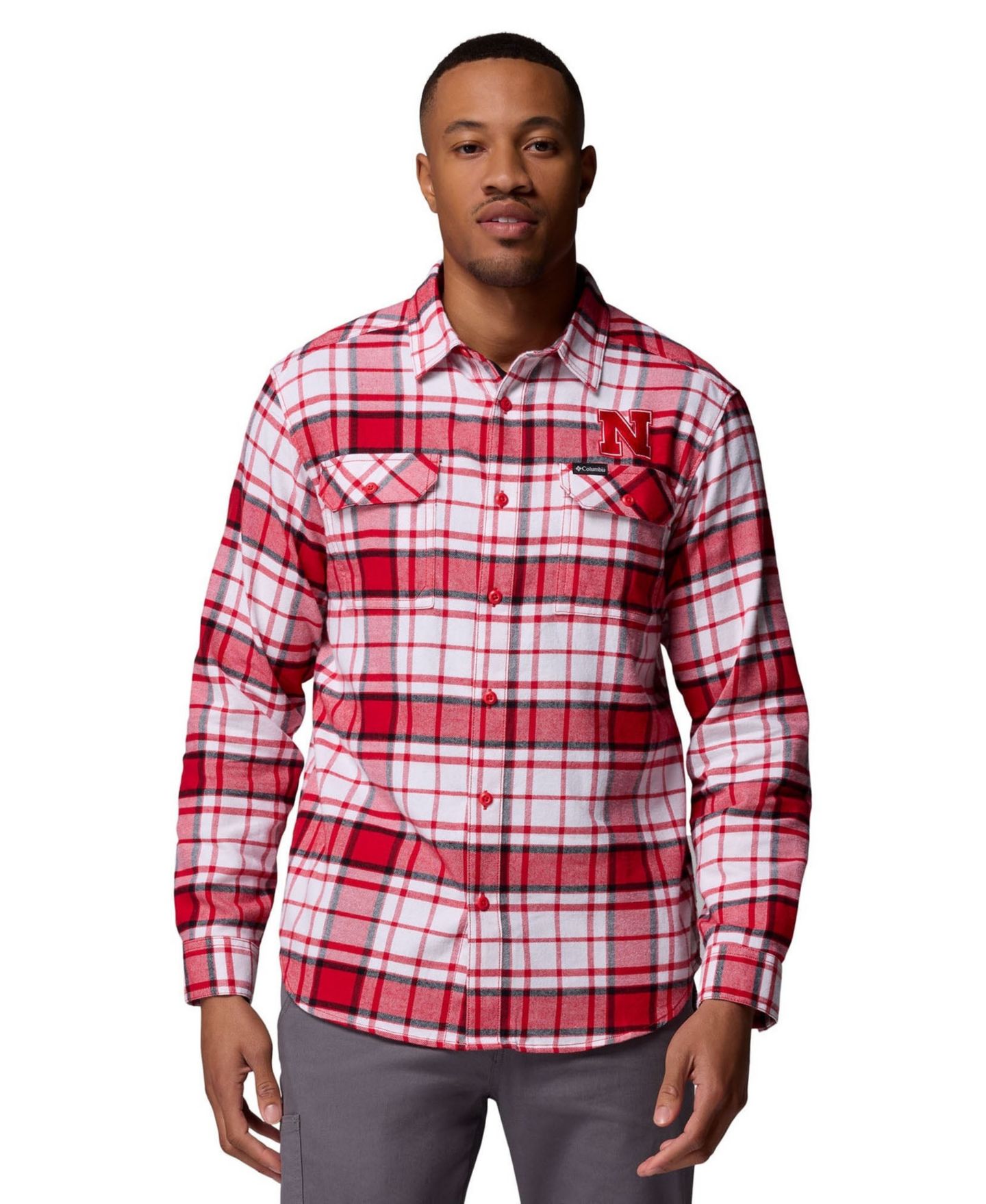 Мужская рубашка Columbia Scarlet Nebraska Huskers Flare Omni-Wick Flannel Long-Sleeve Button-Up — фото 1