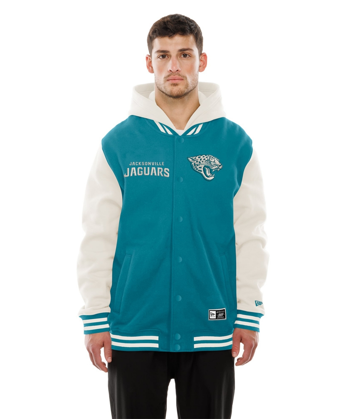 New Era Men's Teal/Cream Jacksonville Jaguars Full-Snap Fleece Hooded Jacket - Teal, Cream