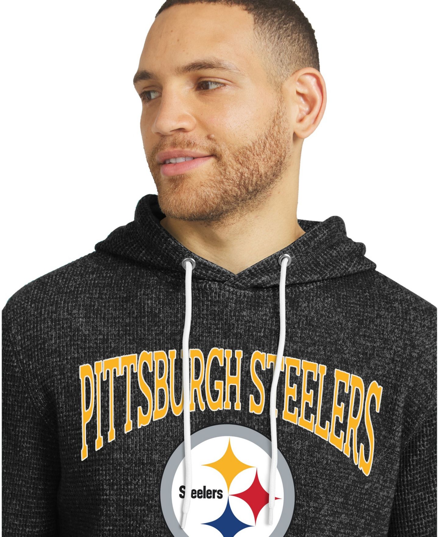 Мужской свитшот Darius Rucker Collection By Fanatics Black Pittsburgh Steelers Waffle Knit Hooded Tri-Blend Long-Sleeve Sweatshirt — фото 5