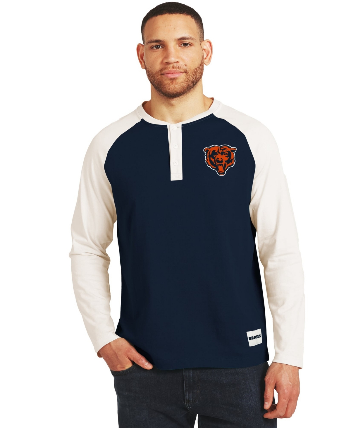 Darius Rucker Collection By Fanatics Men's Navy/Cream Chicago Bears Henley Long-Sleeve T-Shirt - Navy, Cream