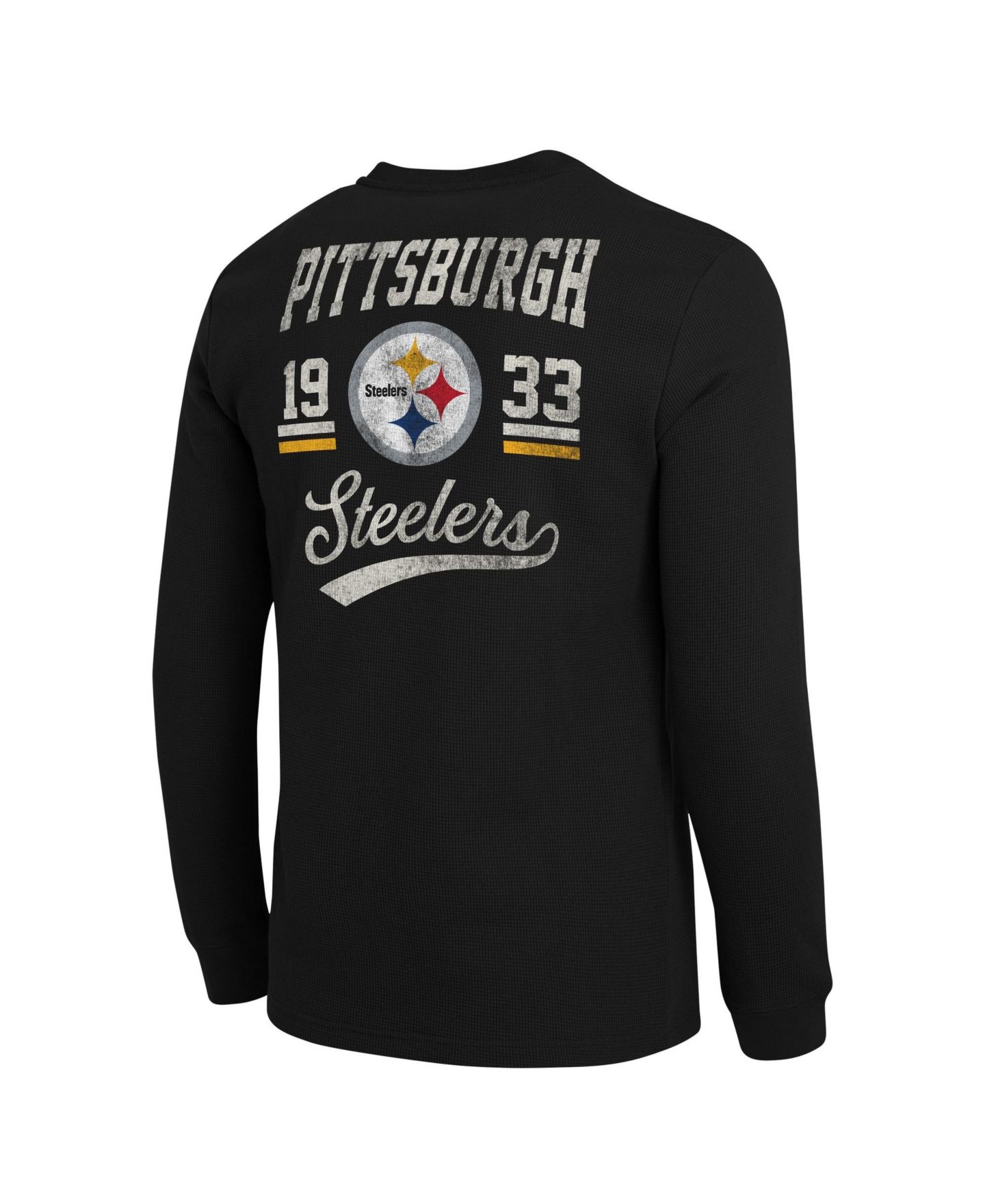 Мужская футболка Darius Rucker Collection By Fanatics Black Pittsburgh Steelers Waffle-Knit Henley Long-Sleeve — фото 4