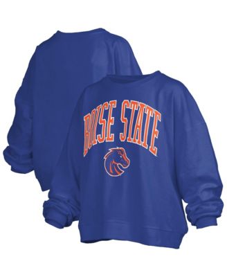 Women's Royal Boise State Broncos Oversized Janise Arch Over Logo Fleece Sweatshirt
