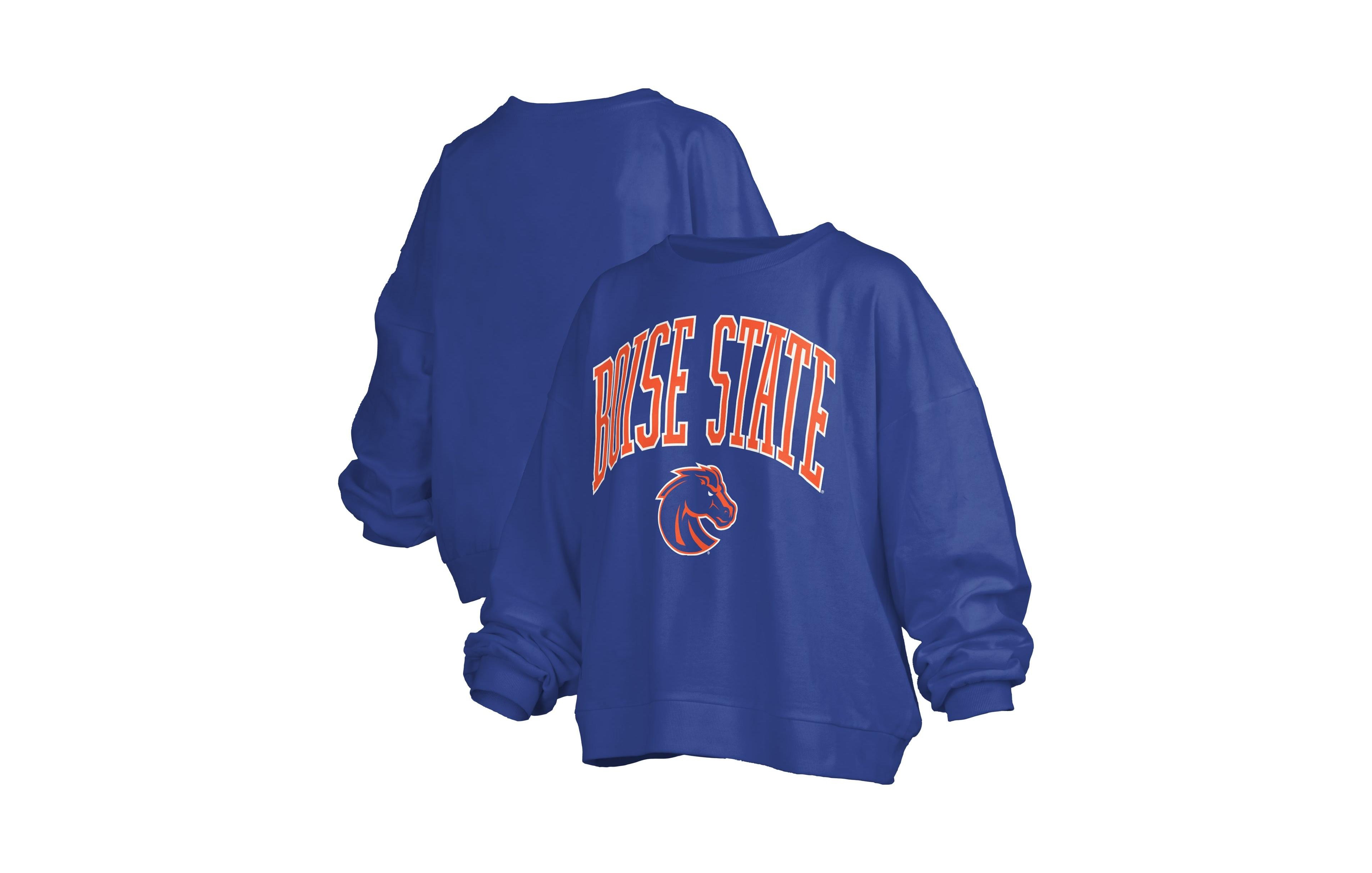 Pressbox Women's Royal Boise State Broncos Oversized Janise Arch Over Logo Fleece Sweatshirt