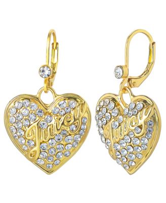 Gold-Tone Crystal Heart Charm Dangle Earrings
