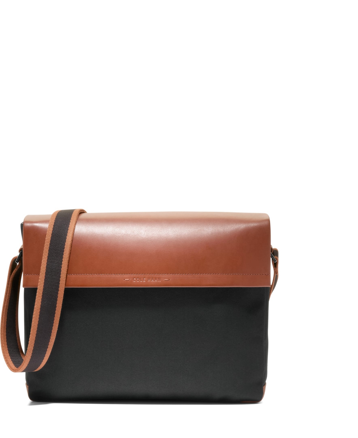 Cole Haan Men's Judson Brushed Twill Padded Laptop Sleeve Messenger Bag - Black-New Britsh Tan