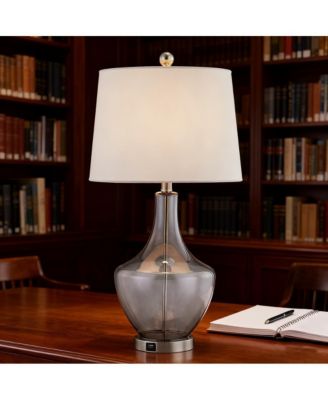 26 Inch Gray Glass Table Lamp with USB Charging Port