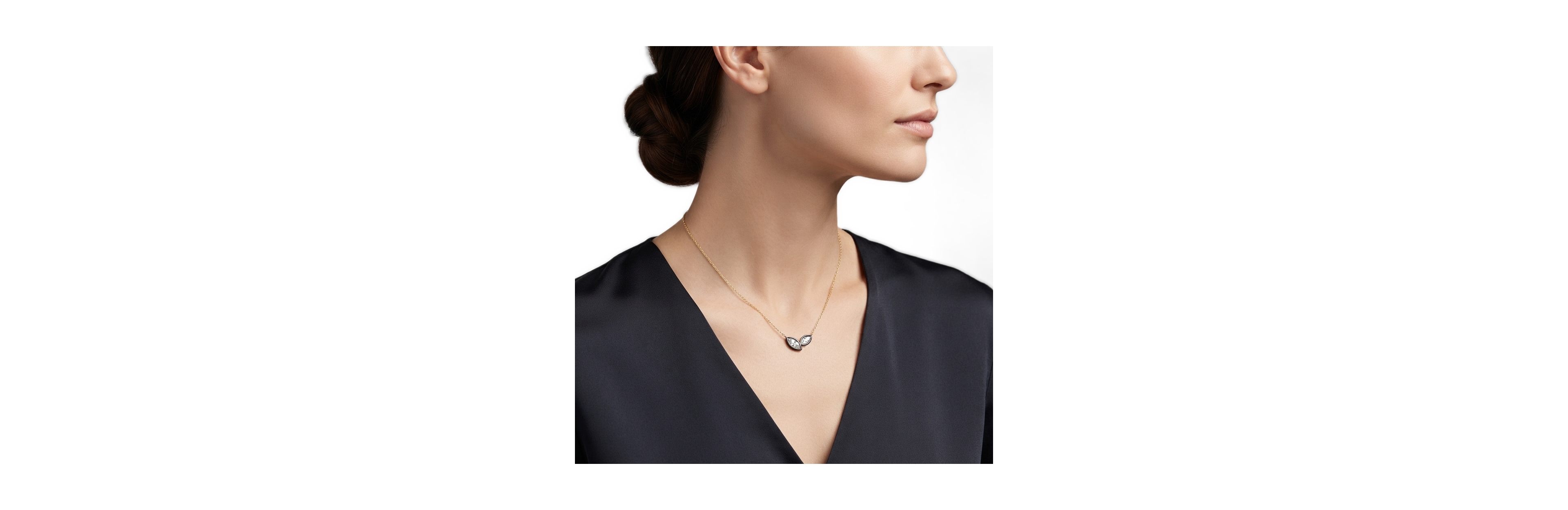 Etoielle Gold over Silver Cubic Zirconia Black Rhodium Marquis Necklace Adjustable