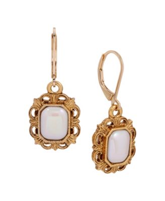 Gold-Tone Cabochon Filigree Antique Drop Earrings