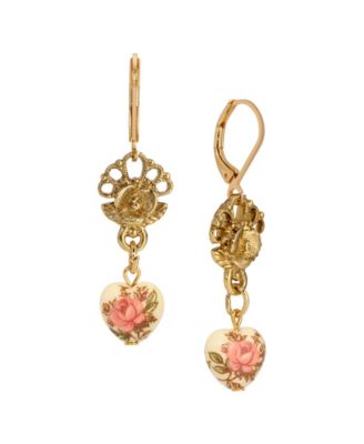 Women's Gold-Tone Floral Heart Drop Earrings