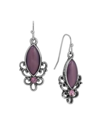 Silver-Tone Crystal Purple Oval Drop Earrings