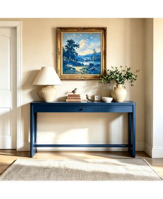 Rustic 59 x 14 x 30 in Oak & Rubberwood Hidden Storage Drawer Console Table
