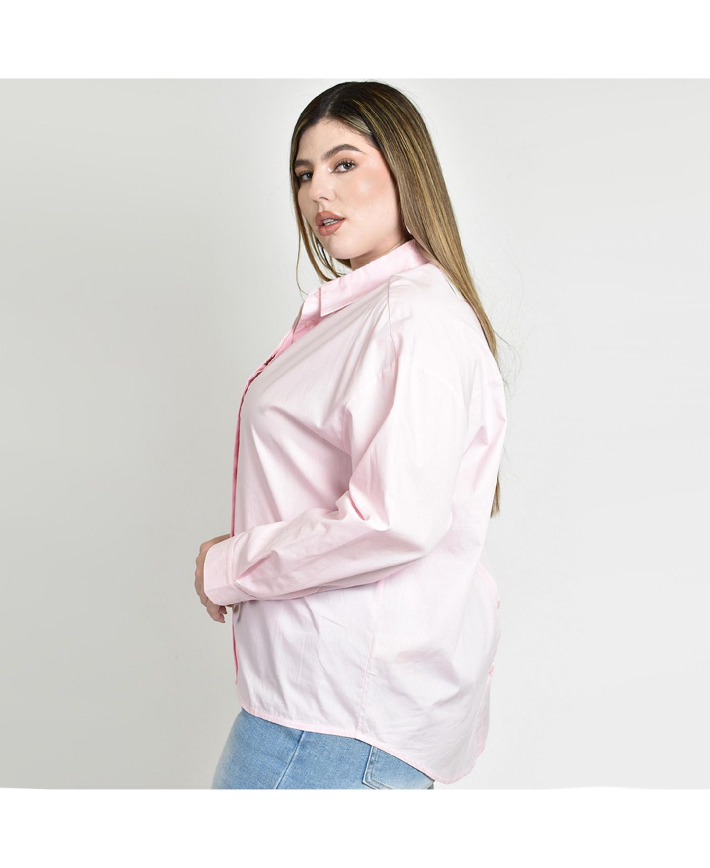 Женская рубашка Roman Fashion Plus Size Long-Sleeve Collared Ladybug-Embroidered, цвет: Розовый — фото 5