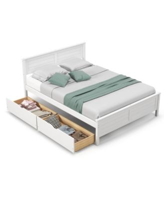 Full Bed Frame with 2 Storage Drawers and Wood Headboard