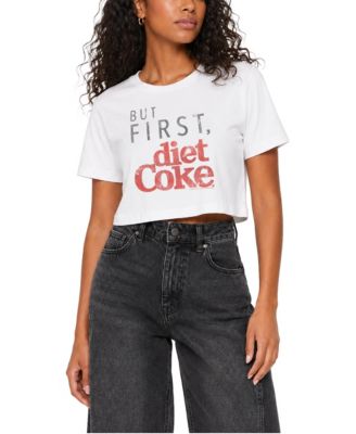 Women's But First Diet Coke Graphic Cropped Cotton-Blend T-Shirt
