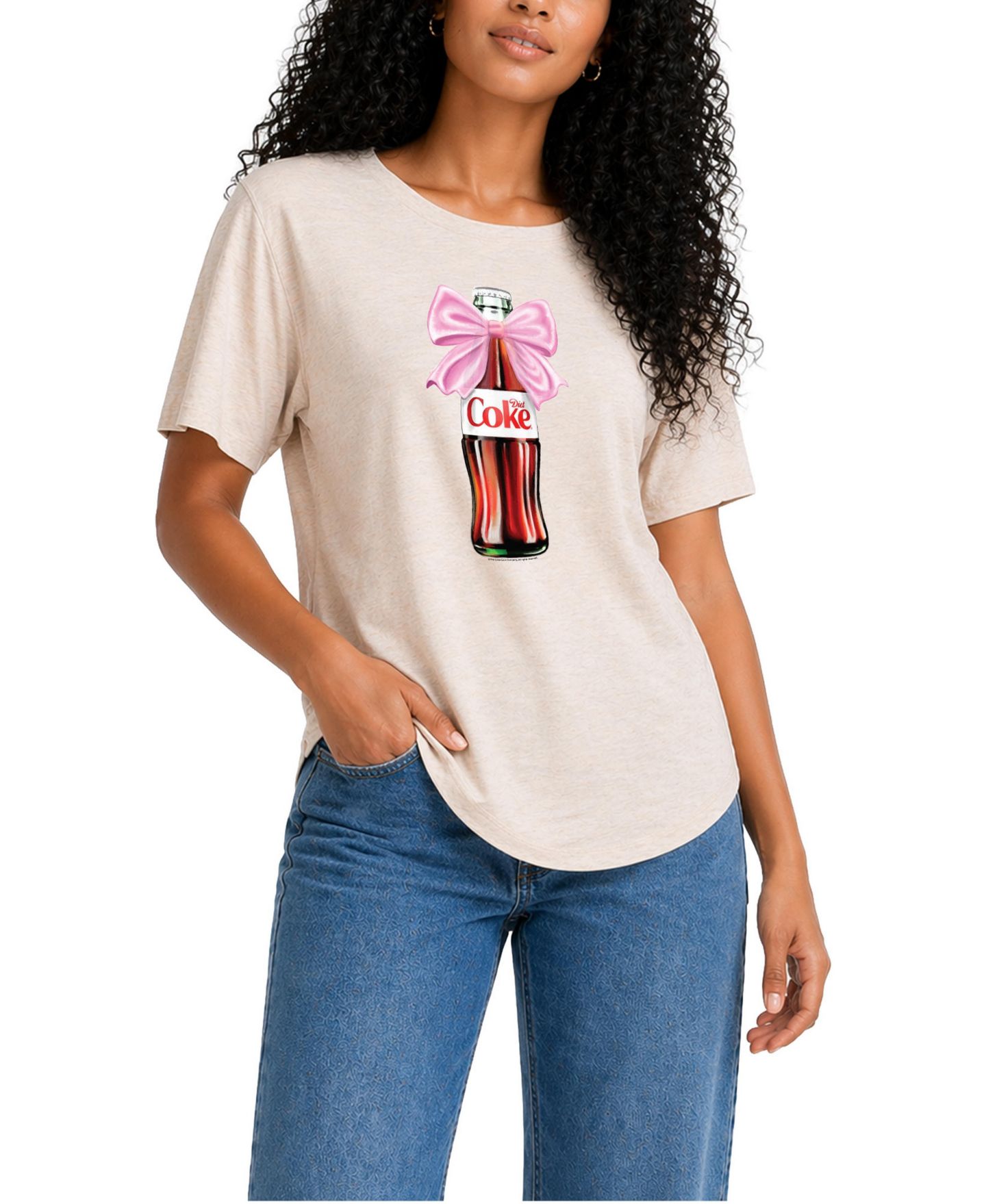Женская футболка Diet Coke Juniors' Bottle Bow Graphic Relaxed Fit Crewneck, цвет: Берёзовый — фото 1