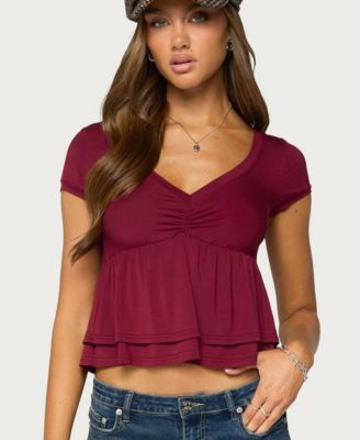 Women's Fontene Short-Sleeve V-Neck Babydoll Top