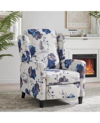 Floral Print Push-Back Recliner Wingback Chair