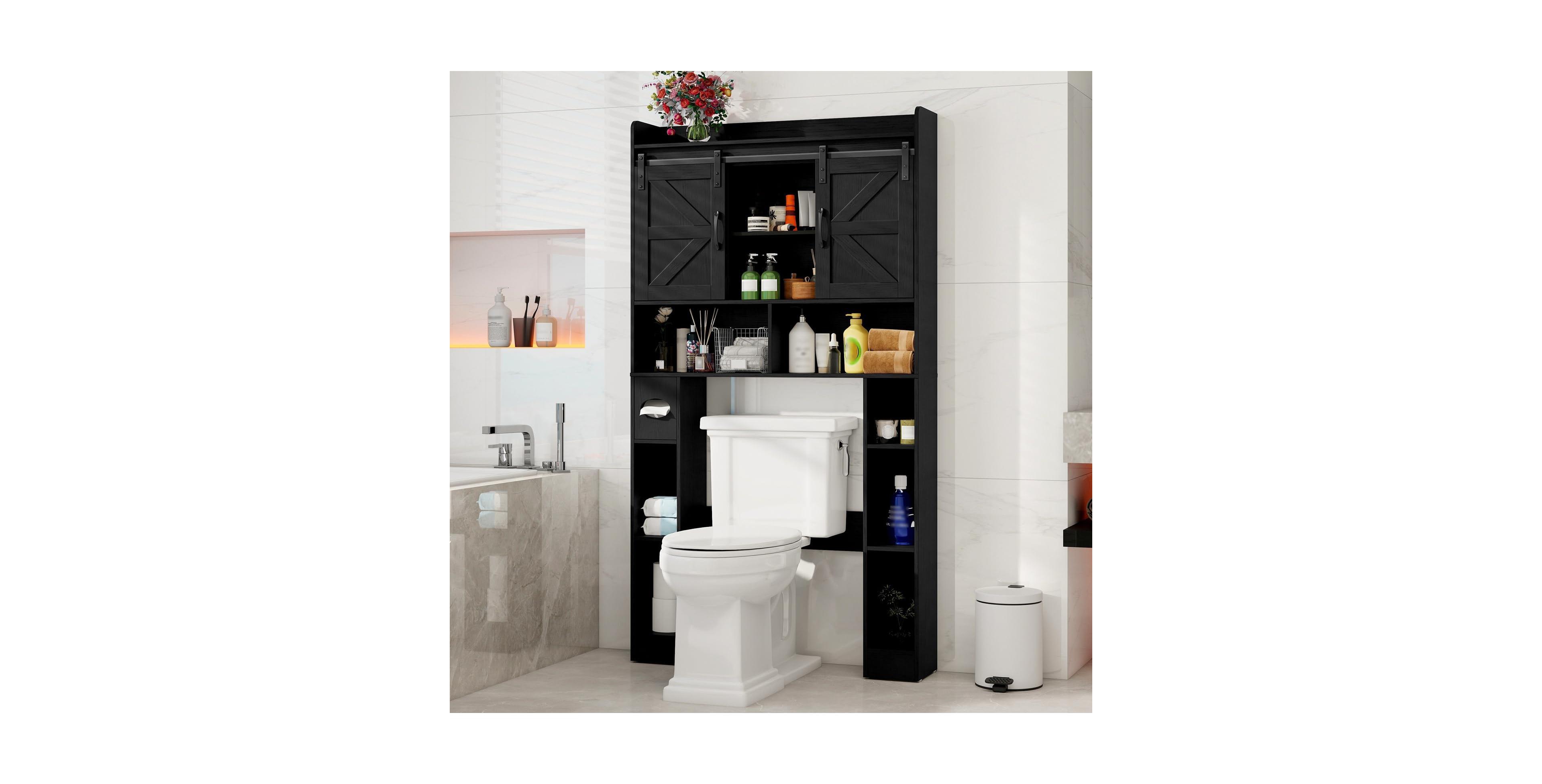Vabches Over The Toilet Storage Cabinet with Sliding Doors, Home Space-Saving Toilet Rack