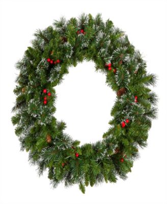 30" Crestwood Spruce Wreath With Red Berries, Pine Cones, Glitter & 70 Battery-Operated LED Lights