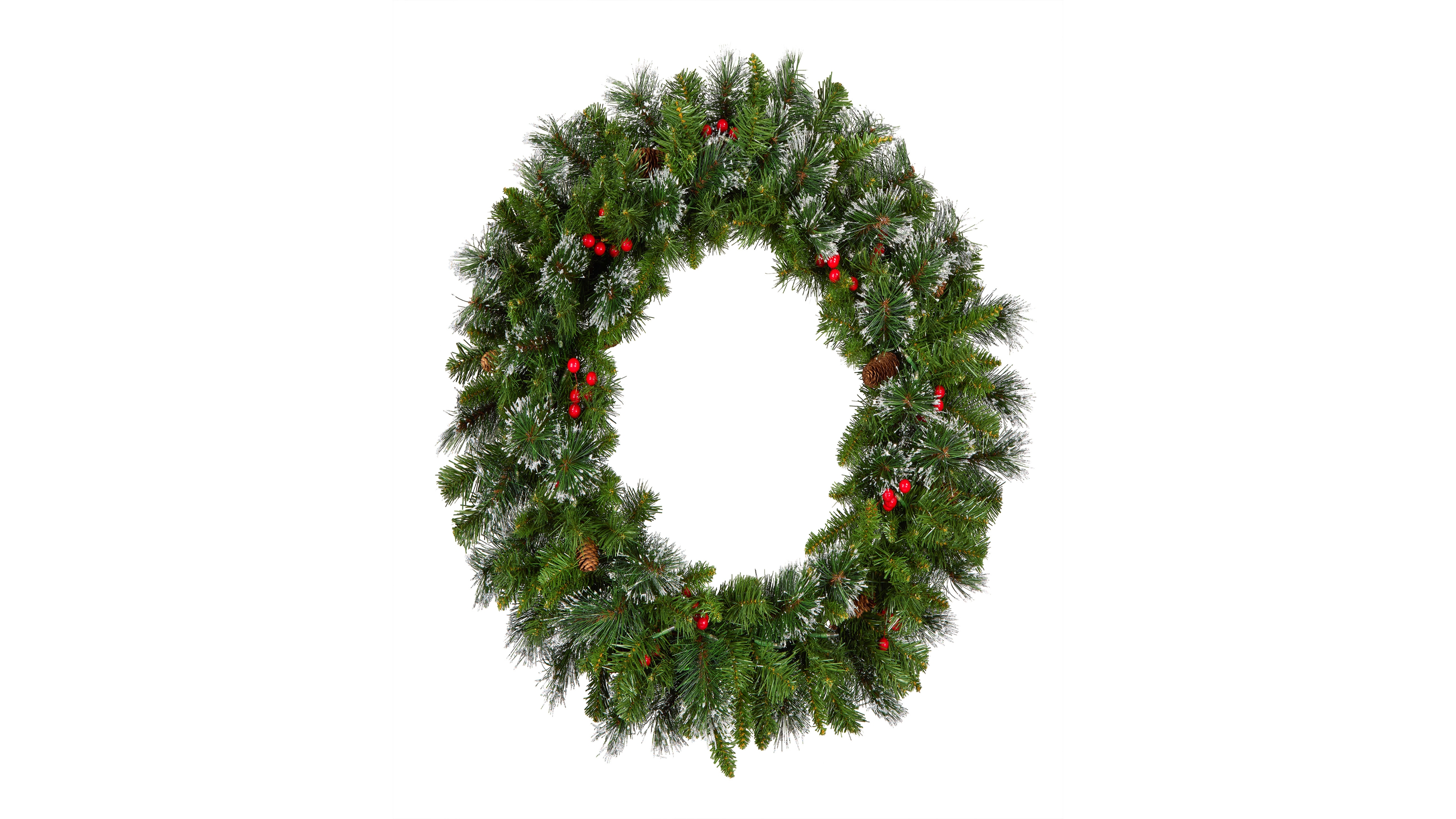 National Tree Company 30" Crestwood Spruce Wreath With Red Berries, Pine Cones, Glitter & 70 Battery-Operated Led Lights