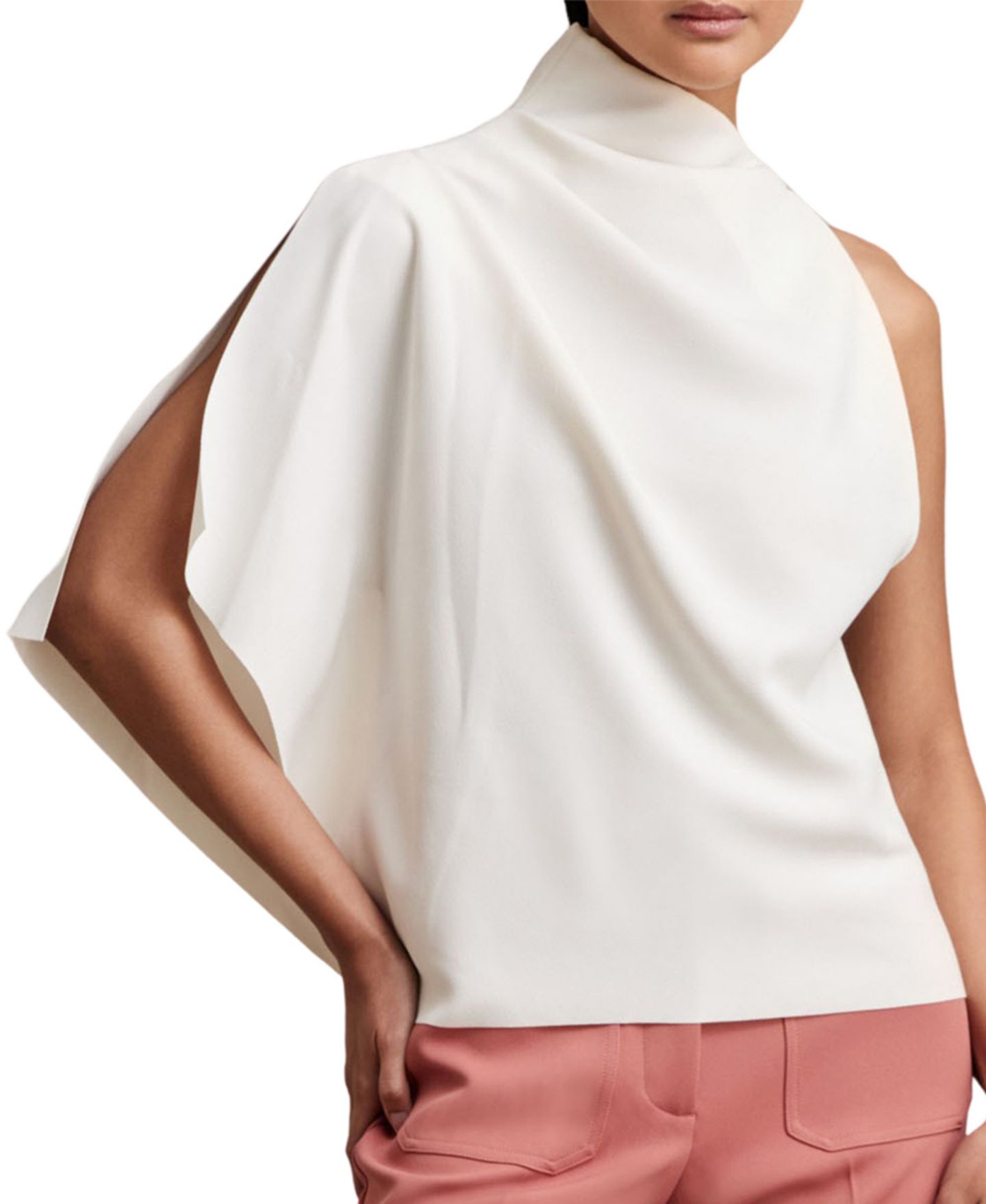 Женская блузка REISS Elle Asymmetric Mock Neck Sleeveless, цвет: Слоновая кость — фото 1