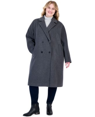 Plus Size Double-Breasted Wool-Blend Notch Collar Coat