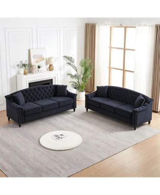 Chesterfield 3+3 Sectional Sofa with Button-Tufted Back and Nailhead Trim