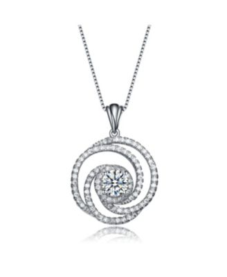 Sterling Silver White Gold Plated CZ Swirl Pendant Necklace