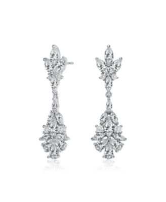 Dazzling White Gold Plated Cluster CZ Chandelier Earrings