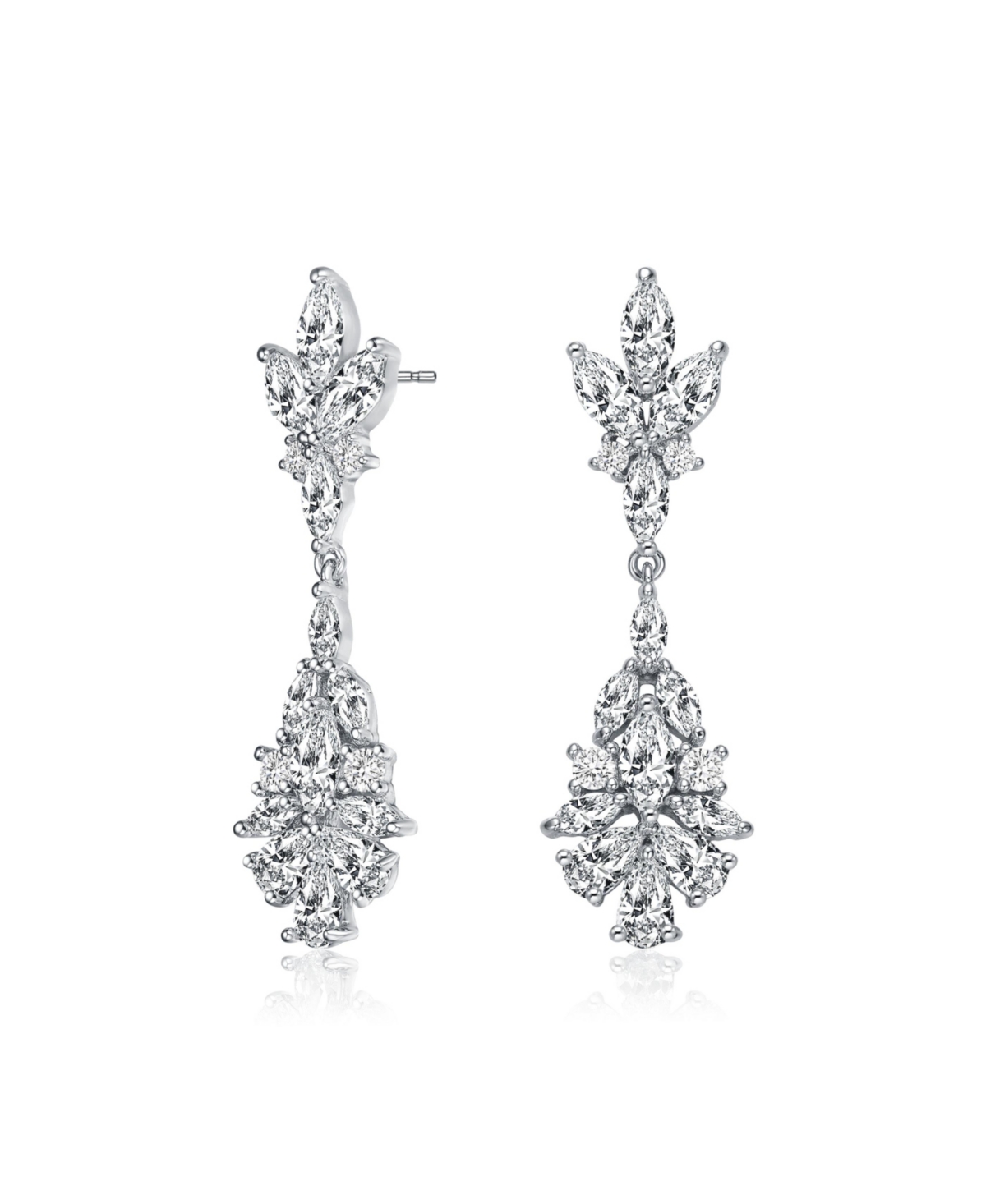 Elegant Sterling Silver & Rhodium-Plated Marquise, Pear, and Round Cubic Zirconia Cluster Earrings - White
