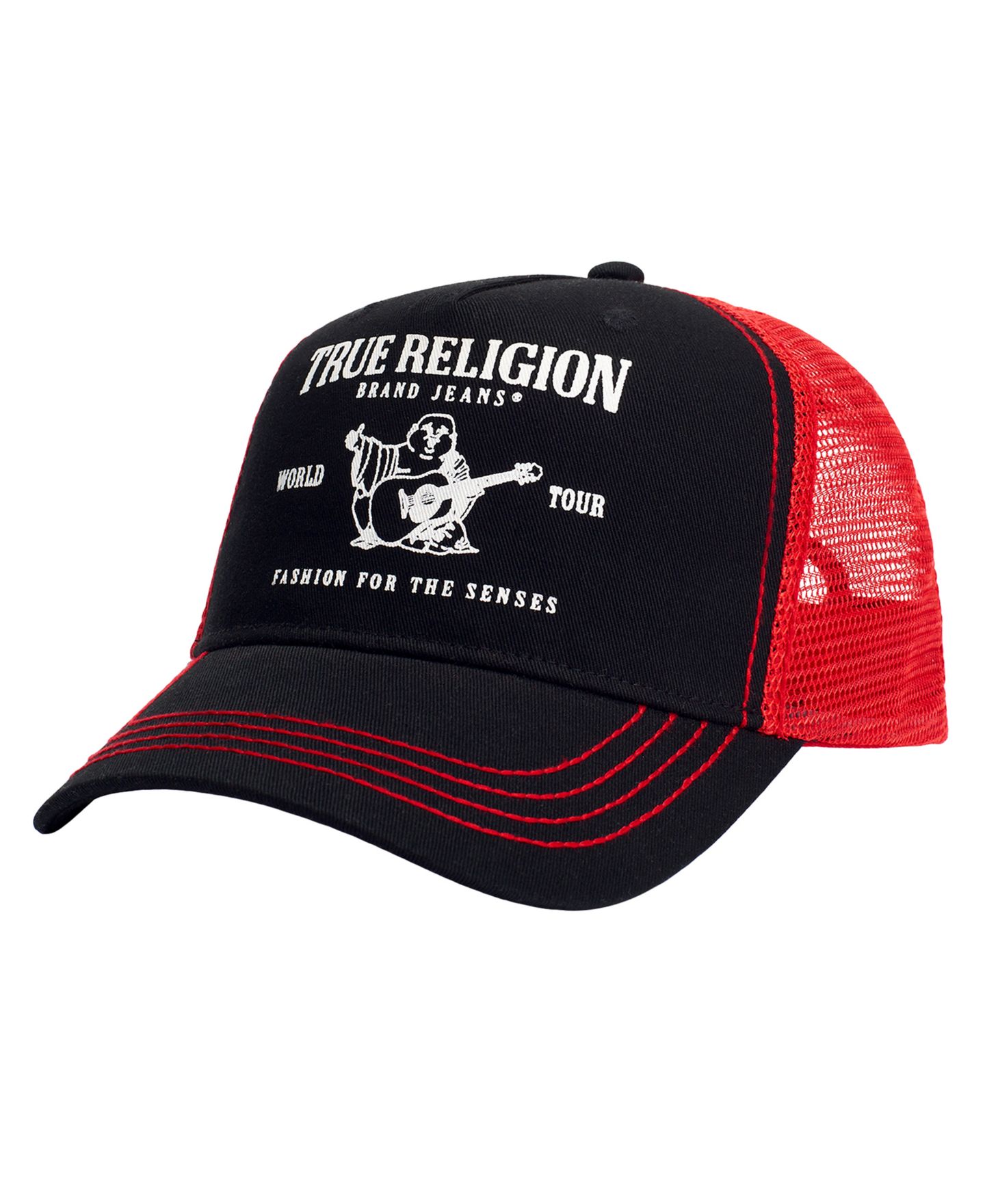 Мужская кепка True Religion Color-Block Snapback Trucker Hat, цвет: Чёрный / Красный — фото 3