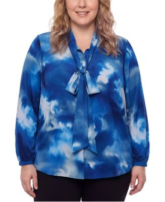 Plus Size Studio Luxe Collared Long-Sleeve Bow Blouse