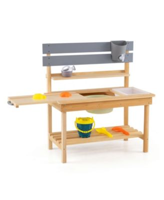 Outdoor Mud Kitchen with Pull-Out Tabletop and Hidden Basin, Ages 3+