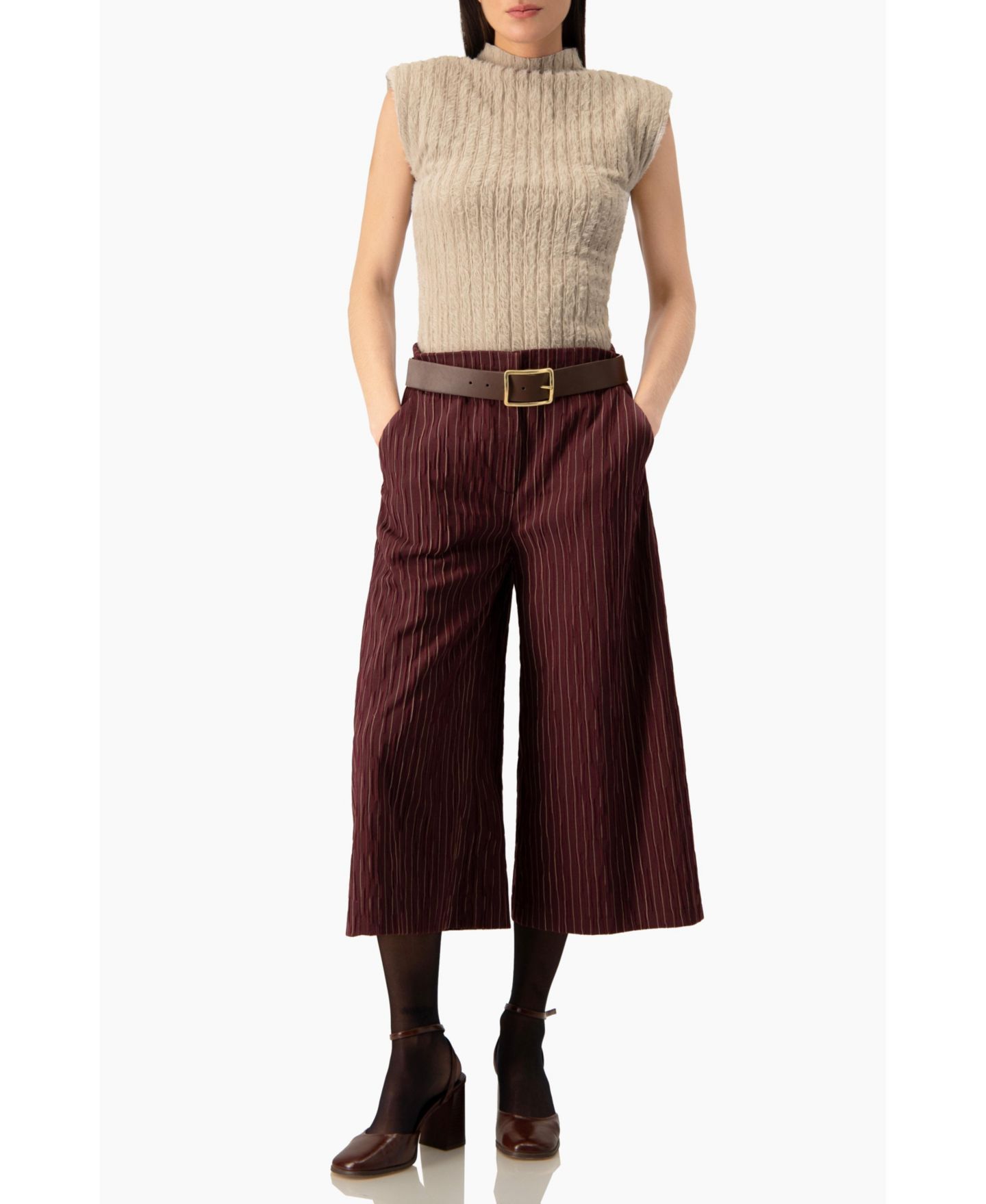 Женские брюки Ivonne High-Waisted Pinstripe Culotte, цвет: Винный — фото 6