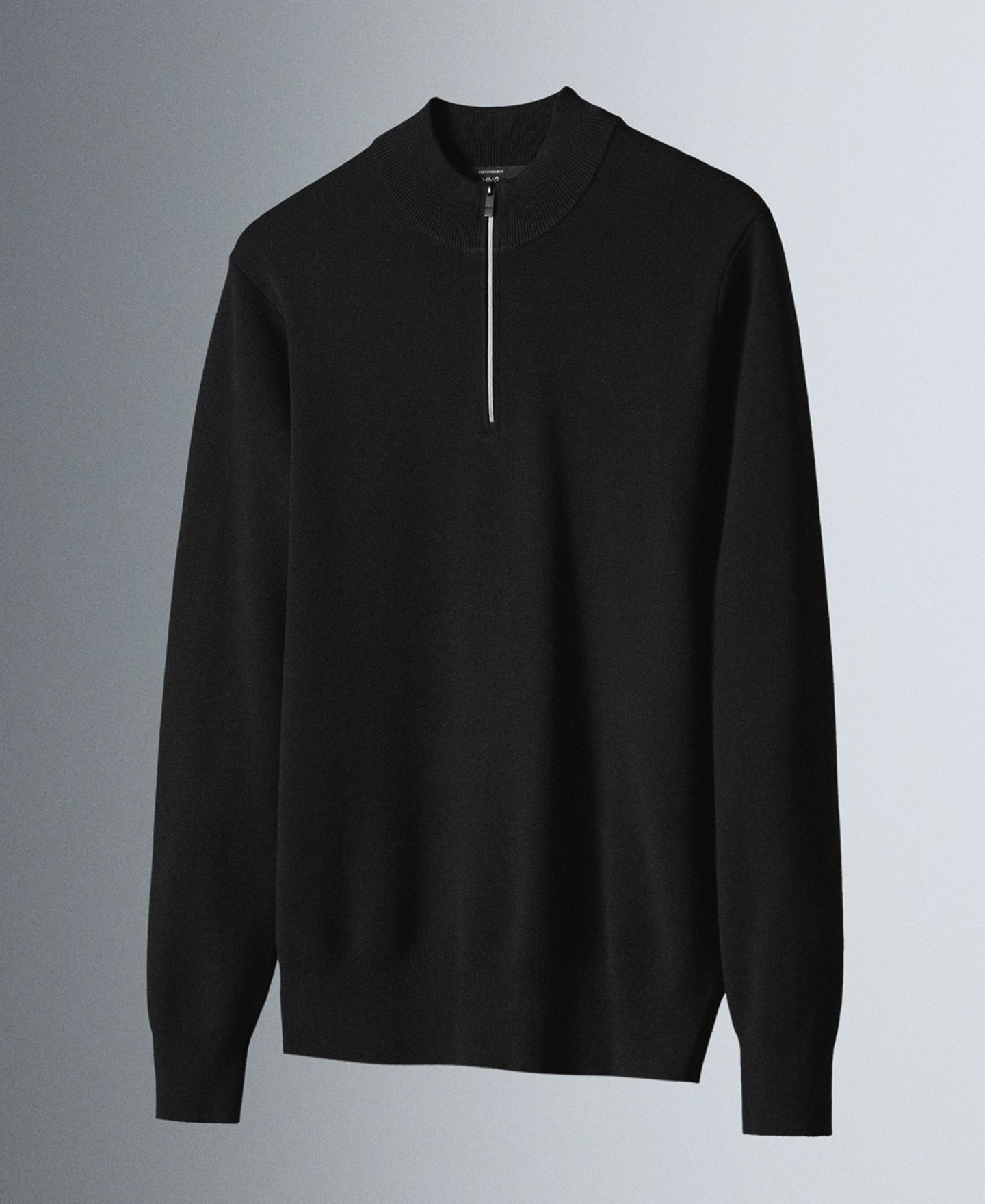 Мужской свитер Mango Jersey Luxusp Quarter-Zip Slim-Fit, цвет: Чёрный — фото 3