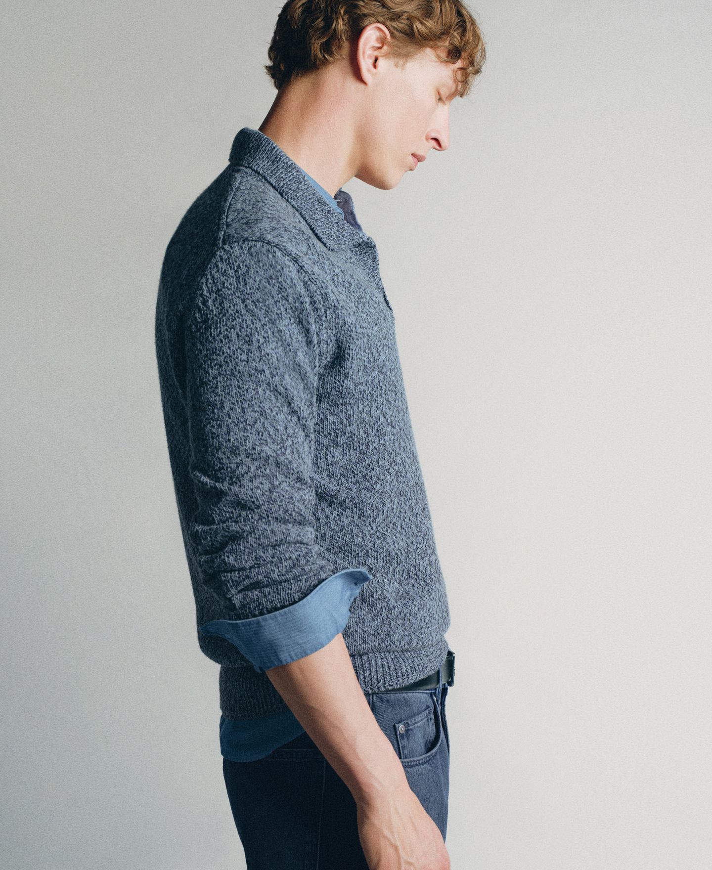 Мужской свитер Mango Polo Cactus Chunky Knit Long-Sleeve, цвет: Индиго синий — фото 7