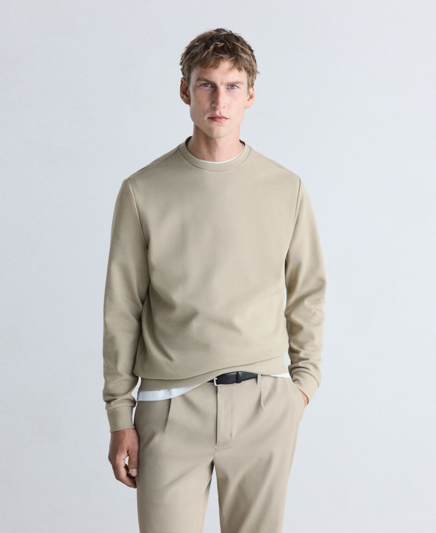 Мужская толстовка Mango Varese Crewneck Ribbed, цвет: Светлый пастельный серый — фото 7